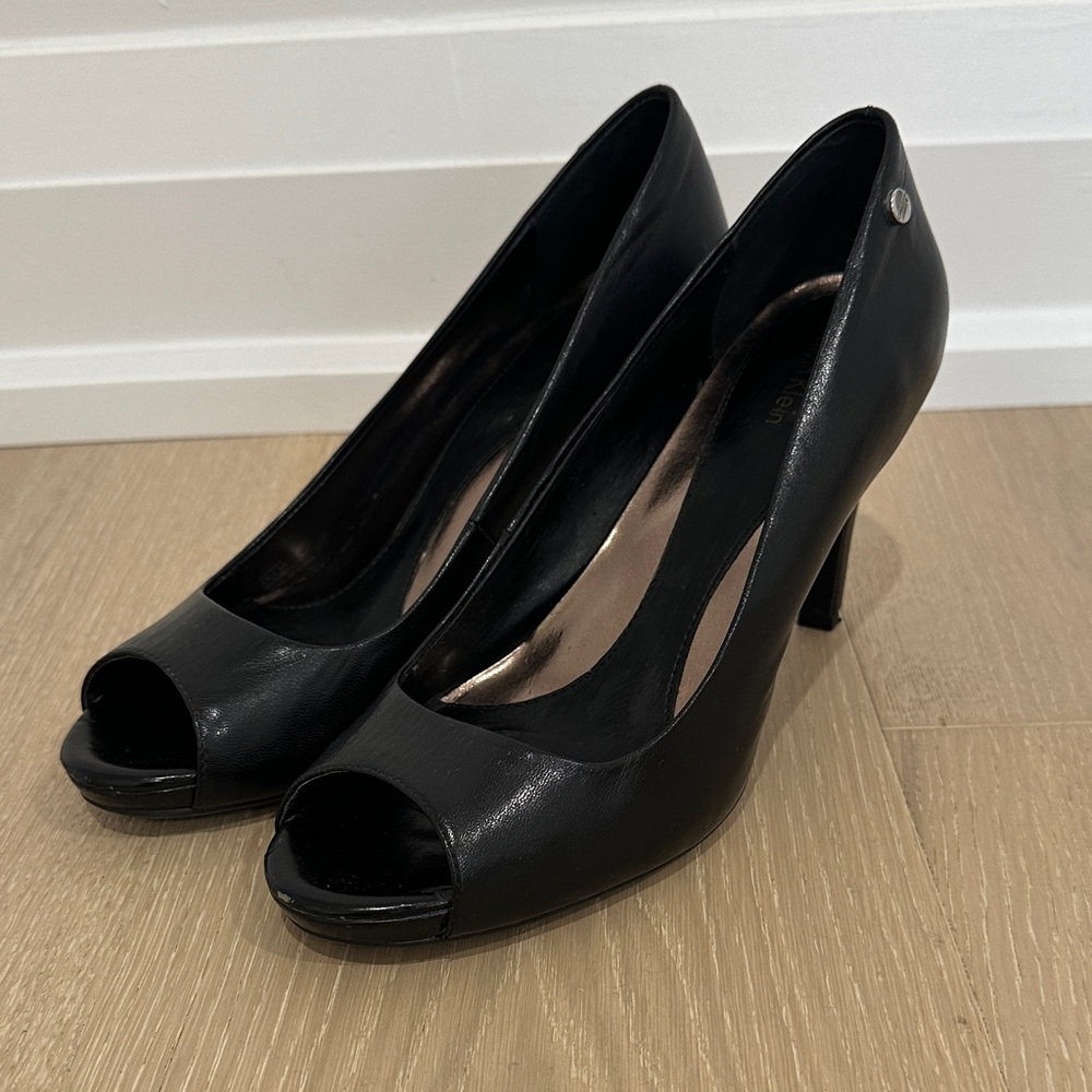 Black leather heels